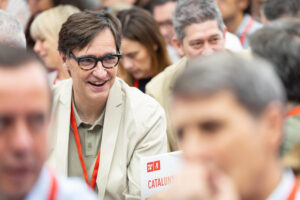 El líder del PSC y president de la Generalitat, Salvador Illa, durante el Comité Federal del partido este sábado, en la sede del partido en la madrileña calle de Ferraz. EFE/ Eugenia Morago PSOE SOLO USO EDITORIAL SOLO DISPONIBLE PARA ILUSTRAR LA NOTICIA QUE ACOMPAÑA (CRÉDITO OBLIGATORIO)