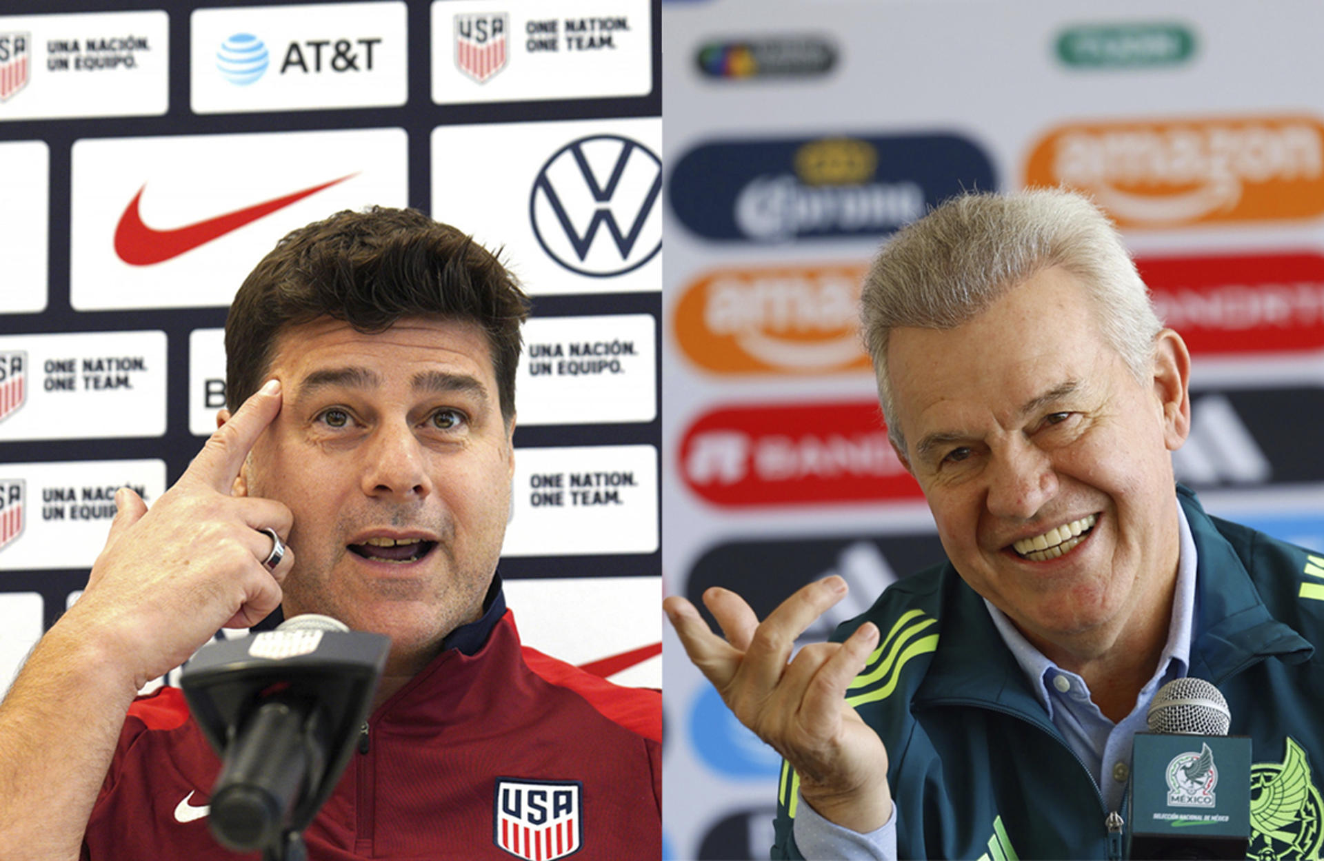 Combo de fotografías de archivo del seleccionador de Estados Unidos, Mauricio Pochettino (i) y el seleccionador de México, Javier Aguirre. EFE/Dustin Safranek/Sáshenka Gutiérrez ARCHIVO