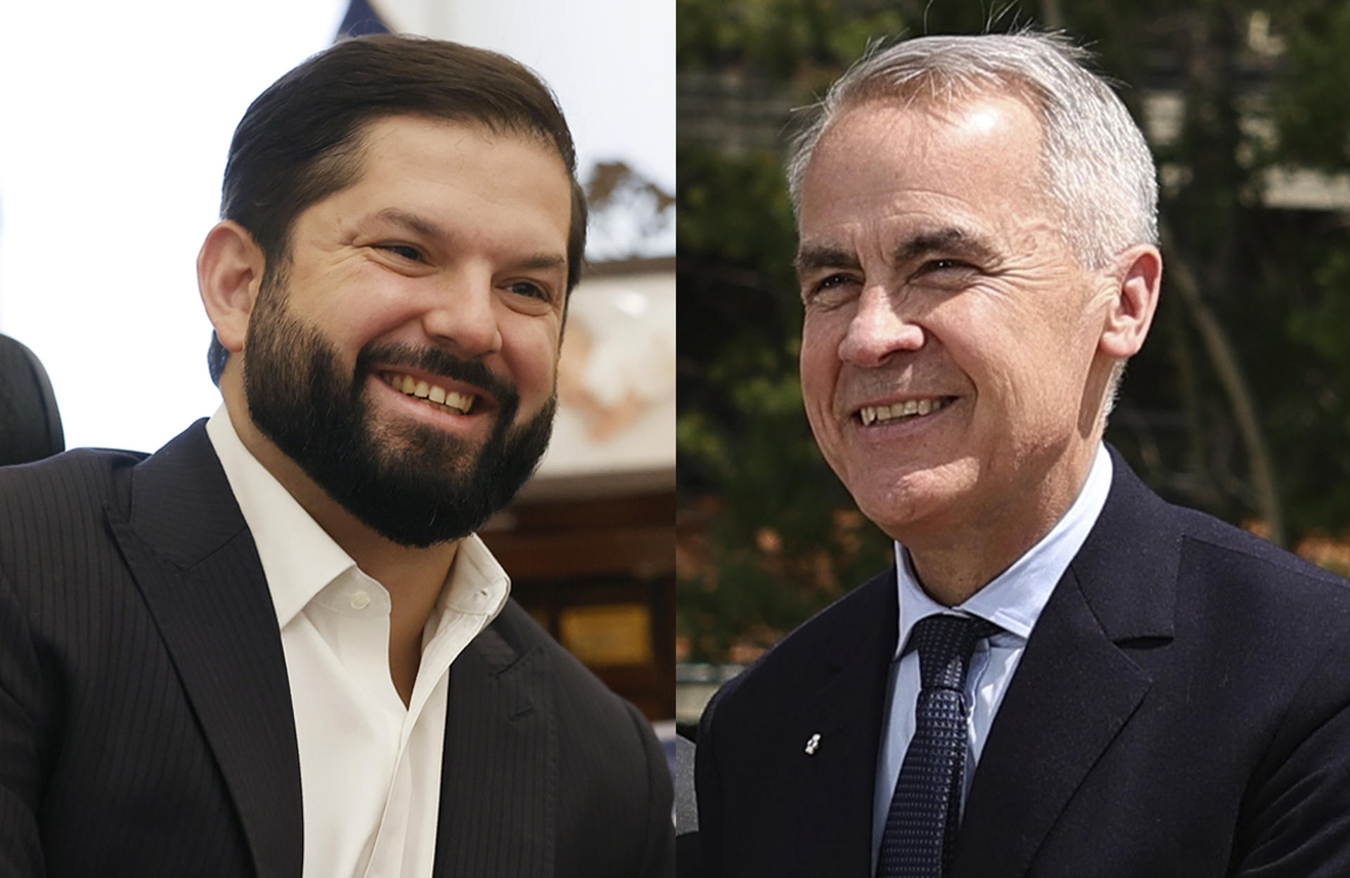Combo de fotografías de archivo del presidente de Chile, Gabriel Boric (i) y el primer ministro de Canadá, Mark Carney. EFE/ Elvis González/Teresa Suárez/