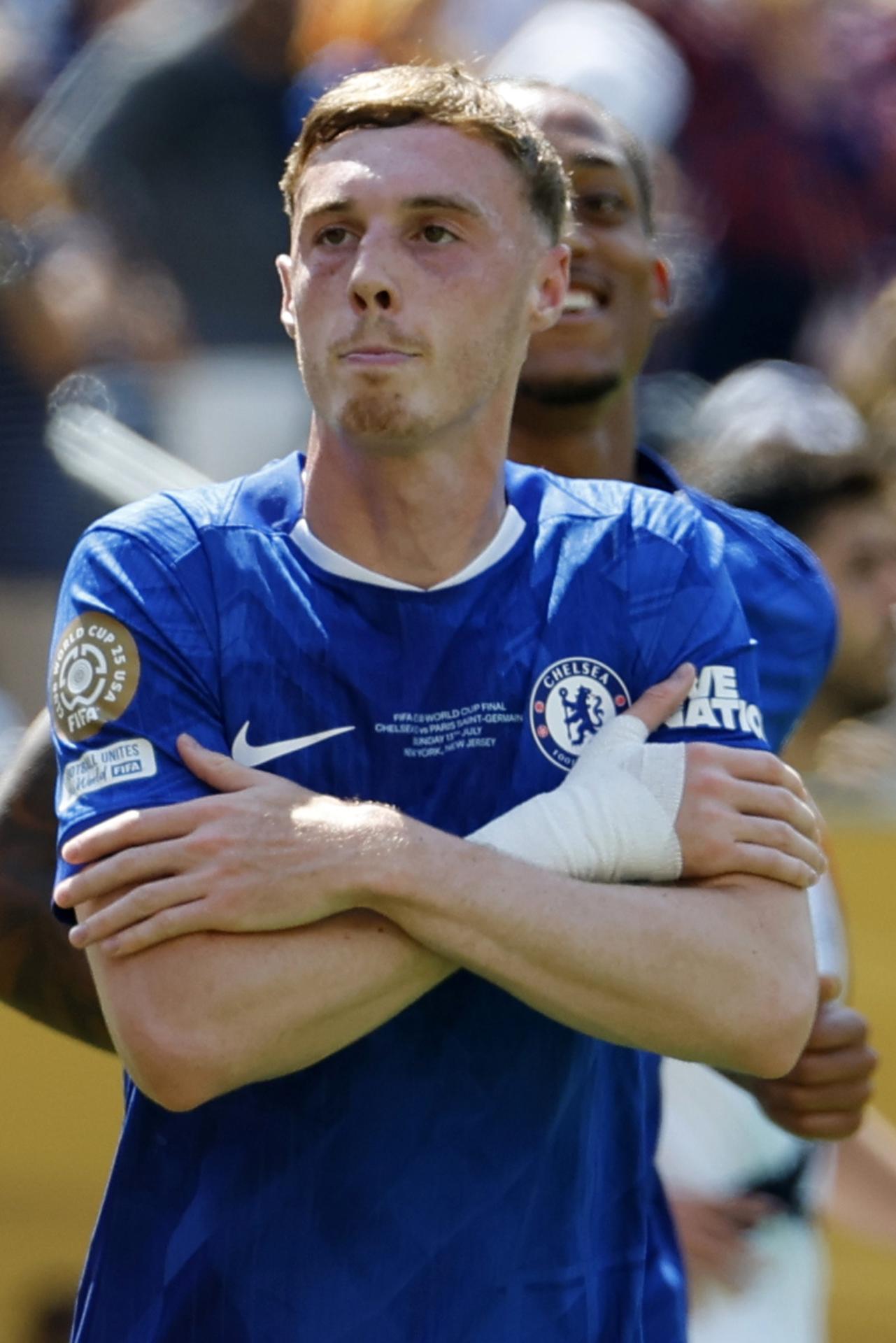 Cole Palmer, de Chelsea, celebra tras anotar el 1-0 en la final del Mundial de Clubes de la FIFA 2025 entre el Chelsea FC y el Paris Saint-Germain, en East Rutherford, Nueva Jersey (EE.UU.). EFE/CJ GUNTHER