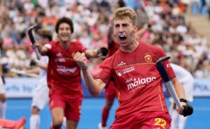 El español Pol Cabre Verdiell en el EuroHockey Championships 2025 en Moenchengladbach, Alemania. EFE/EPA/RONALD WITTEK