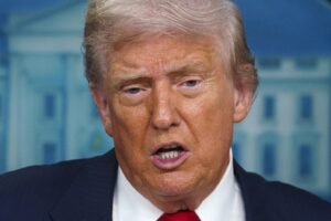 El presidente de Estados Unidos, Donald Trump, al intervenir este lunes, 11 de agosto, durante una rueda de prensa, en la Casa Blanca, en Washington DC (EE.UU.). EFE/Will Olíver/Pool