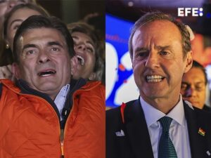 Combo de fotografías donde aparecen Rodrigo Paz Pereira (i) y Jorge Quiroga. EFE/ Luis Gandarillas / Gabriel Márquez