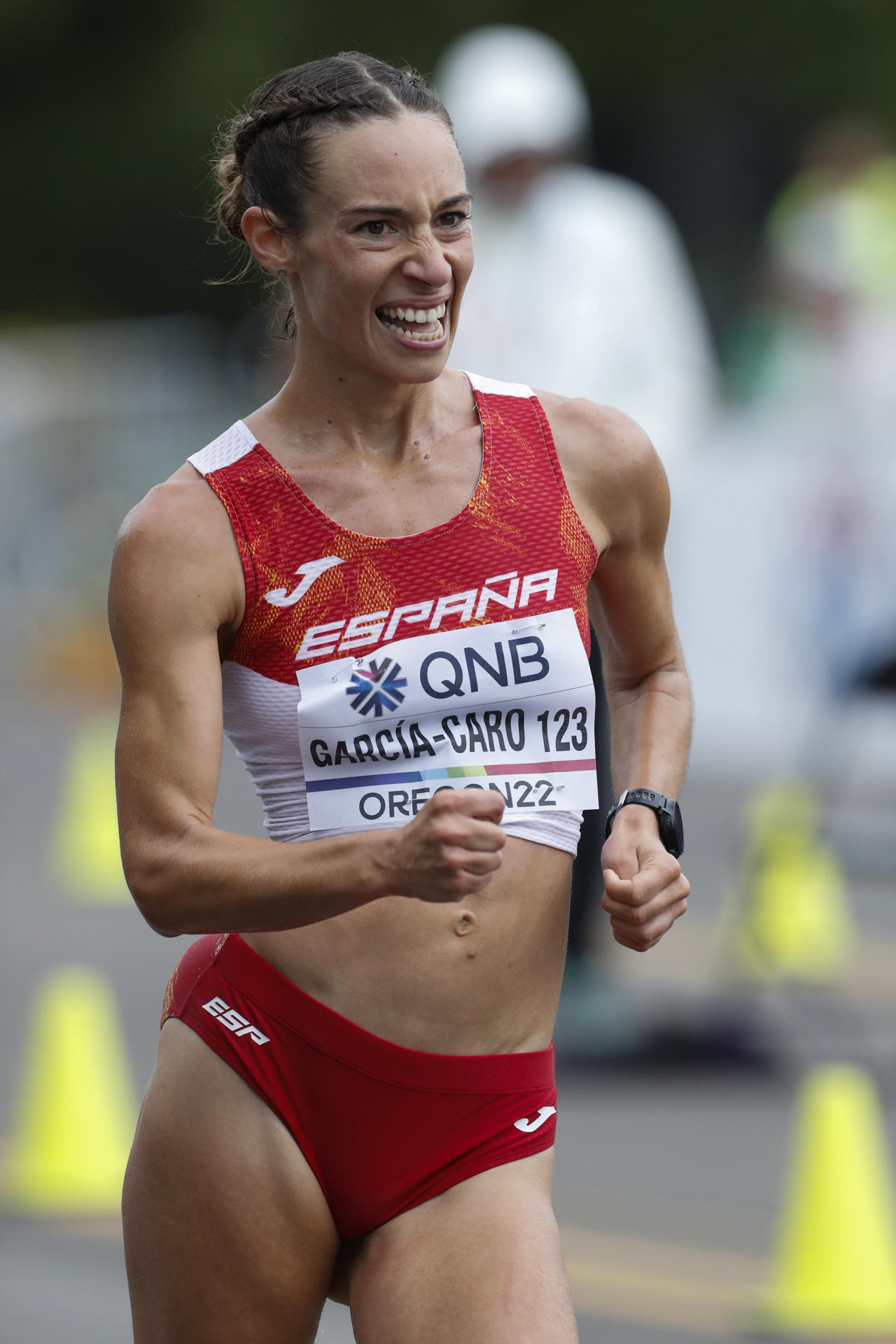 La española Laura García-Caro compitiendo en 35km femenino en los Campeonatos mundiales de atletismo 2022 que se realizan en el estadio Hayward Field en Eugene (EE.UU.). Foto de archivo de: Alberto Estevez/EFE
