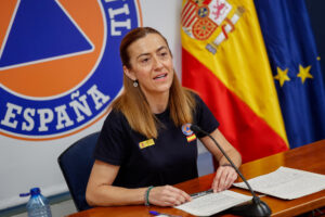 La directora de Protección Civil y Emergencias, Virginia Barcones, da una rueda de prensa este domingo tras la reunión del Comité Estatal de Coordinación (Cecod), en Madrid. EFE/ Daniel González