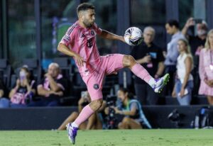 El defensor de Inter Miami CF, Jordi Alba, en acción durante el partido de la Leagues Cup 2025. EFE/EPA/CRISTOBAL HERRERA-ULASHKEVICH