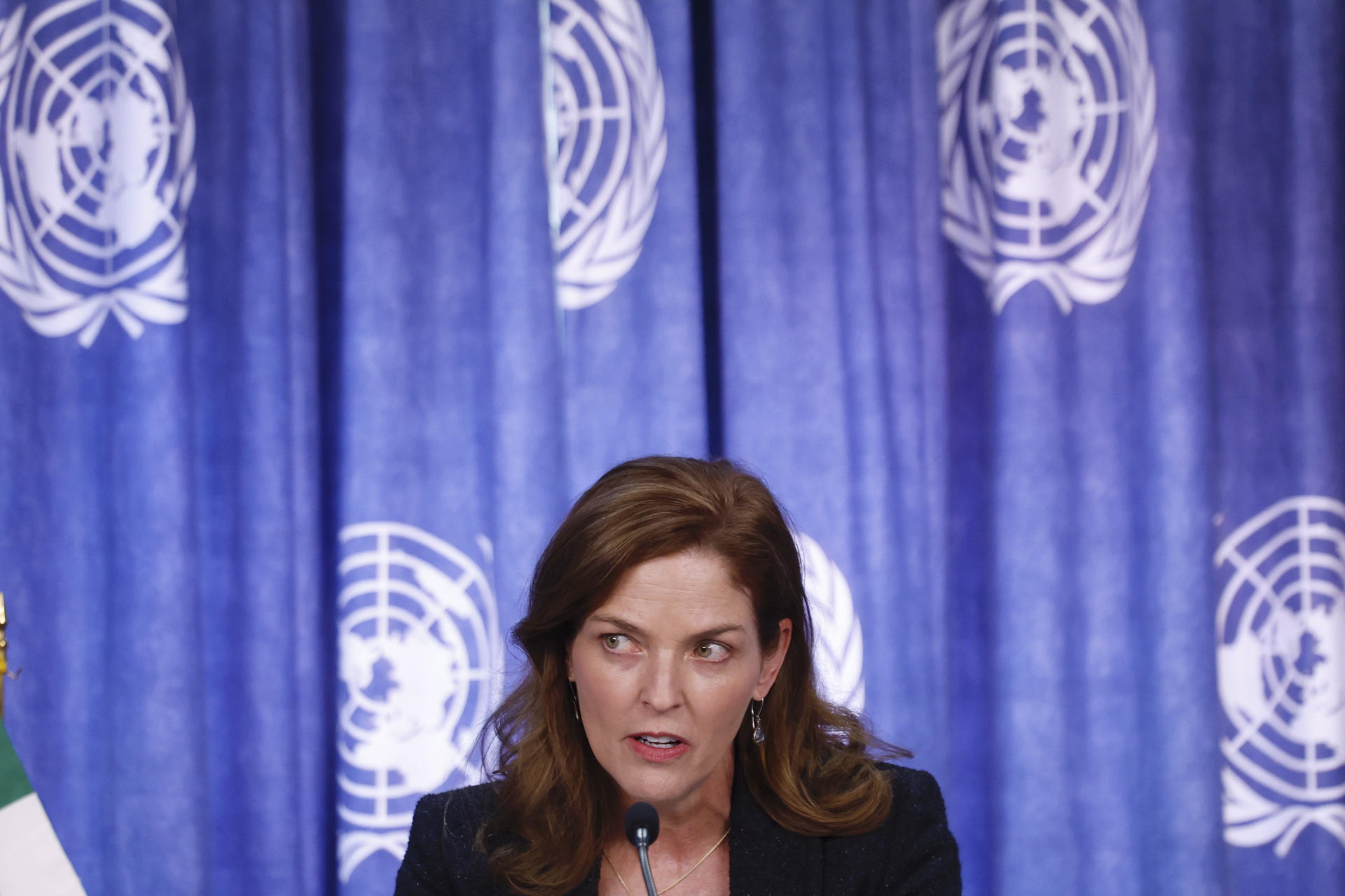 La oficial de la Oficina de la ONU contra la Droga y el Delito (UNODC) México, Stacy de la Torre, habla durante una rueda de prensa, este viernes en Ciudad de México (México). Sáshenka Gutiérrez
