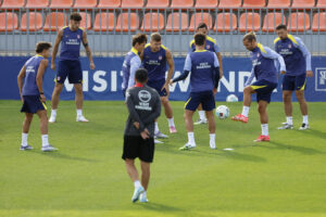 Los jugadores del Atlético, en el entrenamiento. EFE/Mariscal