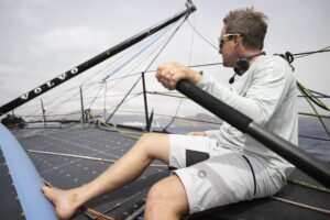 Co-skipper Conrad Colman (NZL) works aboard the IMOCA monohull "Team Amaala" during the Pro-Am Speed Runs of The Ocean Race Europe 2025, in Cartagena, Spain, Monday, August 25, 2025. The Ocean Race Europe 2025 is a regatta reserved for 60-foot foiling IMOCA monohulls, bringing together mixed crews from August 10 to September 21, 2025. The course runs from Kiel, Germany, to the Bay of Kotor, Montenegro, covering approximately 4,500 nautical miles with stopovers in the United Kingdom, Portugal, Spain, France, and Italy. (Francia, Alemania, Italia, España, Reino Unido) EFE/EPA/ANTHONY ANEX