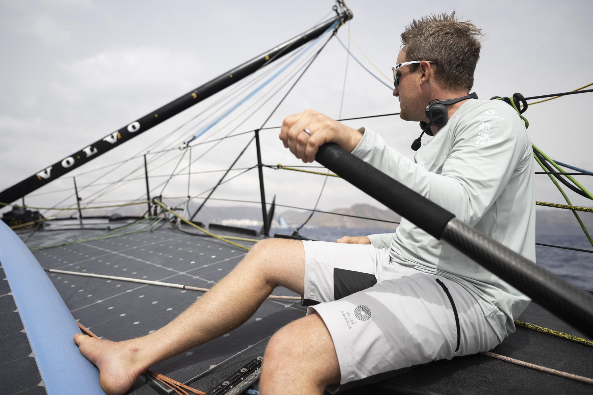 Co-skipper Conrad Colman (NZL) works aboard the IMOCA monohull "Team Amaala" during the Pro-Am Speed Runs of The Ocean Race Europe 2025, in Cartagena, Spain, Monday, August 25, 2025. The Ocean Race Europe 2025 is a regatta reserved for 60-foot foiling IMOCA monohulls, bringing together mixed crews from August 10 to September 21, 2025. The course runs from Kiel, Germany, to the Bay of Kotor, Montenegro, covering approximately 4,500 nautical miles with stopovers in the United Kingdom, Portugal, Spain, France, and Italy. (Francia, Alemania, Italia, España, Reino Unido) EFE/EPA/ANTHONY ANEX
