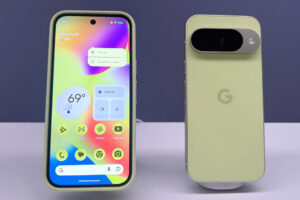 Fotografía en la que aparecen los nuevos modelos de celulares Pixel 10 este miercoles, en Nueva York (Estados Unidos). EFE/ Sarah Yáñez Richards