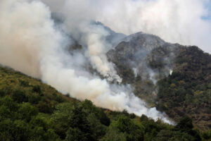 Incendio este lunes en las inmediaciones de Caunedo, en el parque Natural de Somiedo.. EFE/J.L. Cereijido