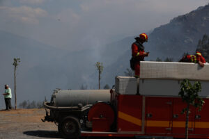 Efectivos de la Unidad Militar de Emergencias (UME) trabajan en las labores de extinción del fuego en la parroquia de Bendollo (Quiroga), Lugo. EFE/ Eliseo Trigo