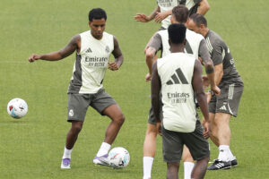 El jugador del Real Madrid Rodrygo Goes durante un entrenamiento en foto de archivo de Chema Moya