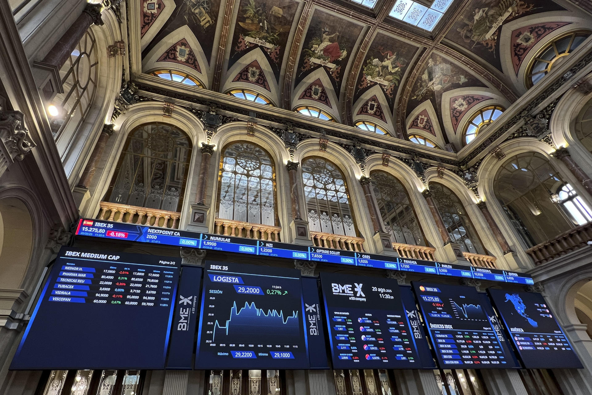La Bolsa española cierra este miércoles con pérdidas del 0,08 % y de los 15.300 puntos, para situarse en los 15.292 enteros. EFE/Altea Tejido Sánchez
