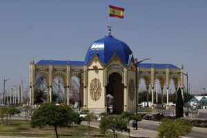 Portada principal de la Feria de Málaga en el Real Cortijo de Torres, que arrancará este sábado y llegará hasta el 23 de agosto. EFE/Jorge Zapata