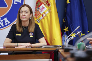 La directora general de Protección Civil, Virginia Barcones, comparece tras la reunión del Comité Estatal de Coordinación (CECOD) contra incendios que preside telemáticamente Pedro Sánchez y el ministro del Interior, Fernando Grande-Marlaska, este miércoles. EFE/Mario Morón