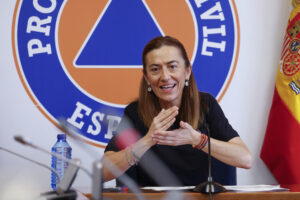 La directora general de Protección Civil, Virginia Barcones, comparece este jueves en Madrid tras la reunión del Cecod para informar sobre los incendios activos en España. EFE/ Mario Morón