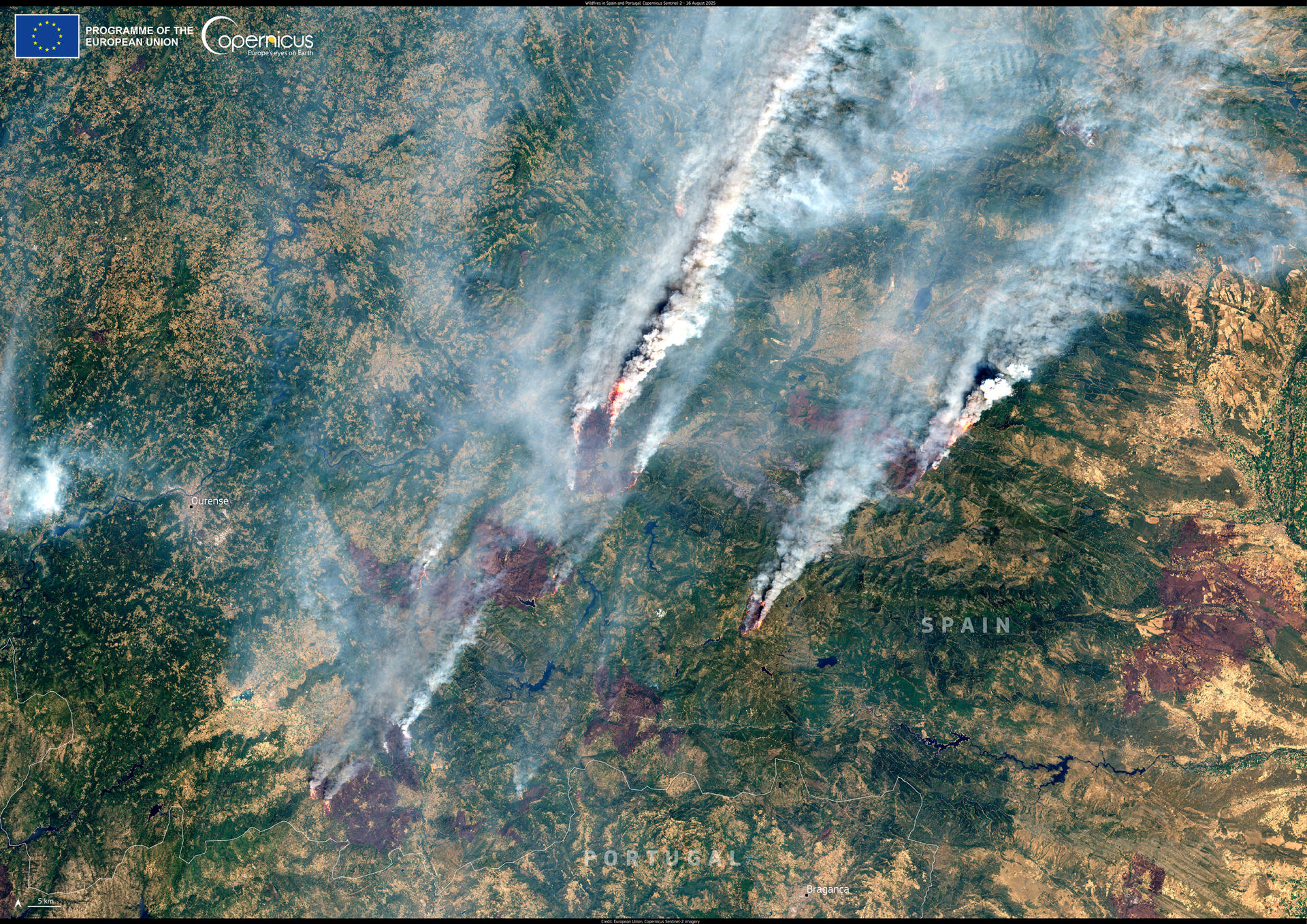 Un total de 391.581 hectáreas se han quemado en España en lo que va de este 2025 en 230 incendios detectados en varios puntos del país, según datos actualizados este miércoles por el Sistema Europeo de Información sobre Incendios Forestales (EFFIS, por sus siglas en inglés). EFE/ Unión Europea imágenes Sentinel-2 de Copernicus // SOLO USO EDITORIAL/SOLO DISPONIBLE PARA ILUSTRAR LA NOTICIA QUE ACOMPAÑA (CRÉDITO OBLIGATORIO)