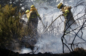Un grupo de brigadistas intenta contener un incendio. EFE/Mariam A. Montesinos