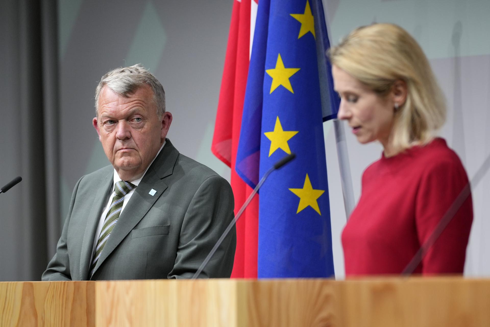 COPENHAGEN (Denmark), 30/08/2025.- Danish Foreign Minister Lars Lokke Rasmussen (L) and EU High Representative for Foreign Affairs and Security Policy, Kaja Kallas (R), hold a press conference after an informal EU foreign ministers' meeting in Copenhagen, Denmark, 30 August 2025. The meeting is organized as part of the Danish EU presidency. (Dinamarca, Copenhague) EFE/EPA/EMIL NICOLAI HELMS DENMARK OUT