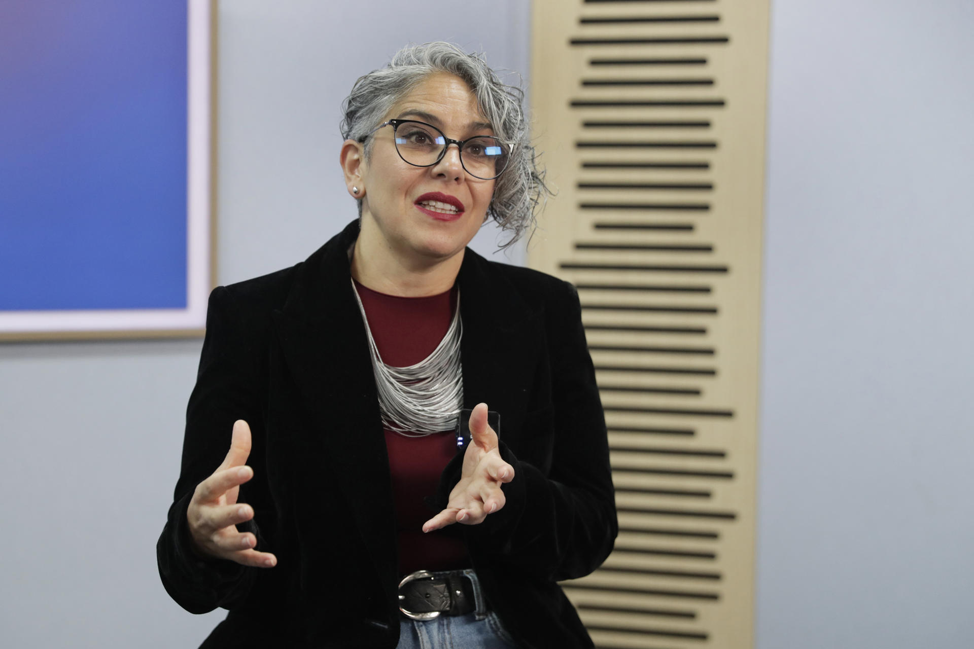 Fotografía del 21 de agosto de 2025 de la senadora y precandidata a la presidencia de Colombia María José Pizarro hablando durante entrevista con EFE en Bogotá (Colombia). EFE/ Carlos Ortega