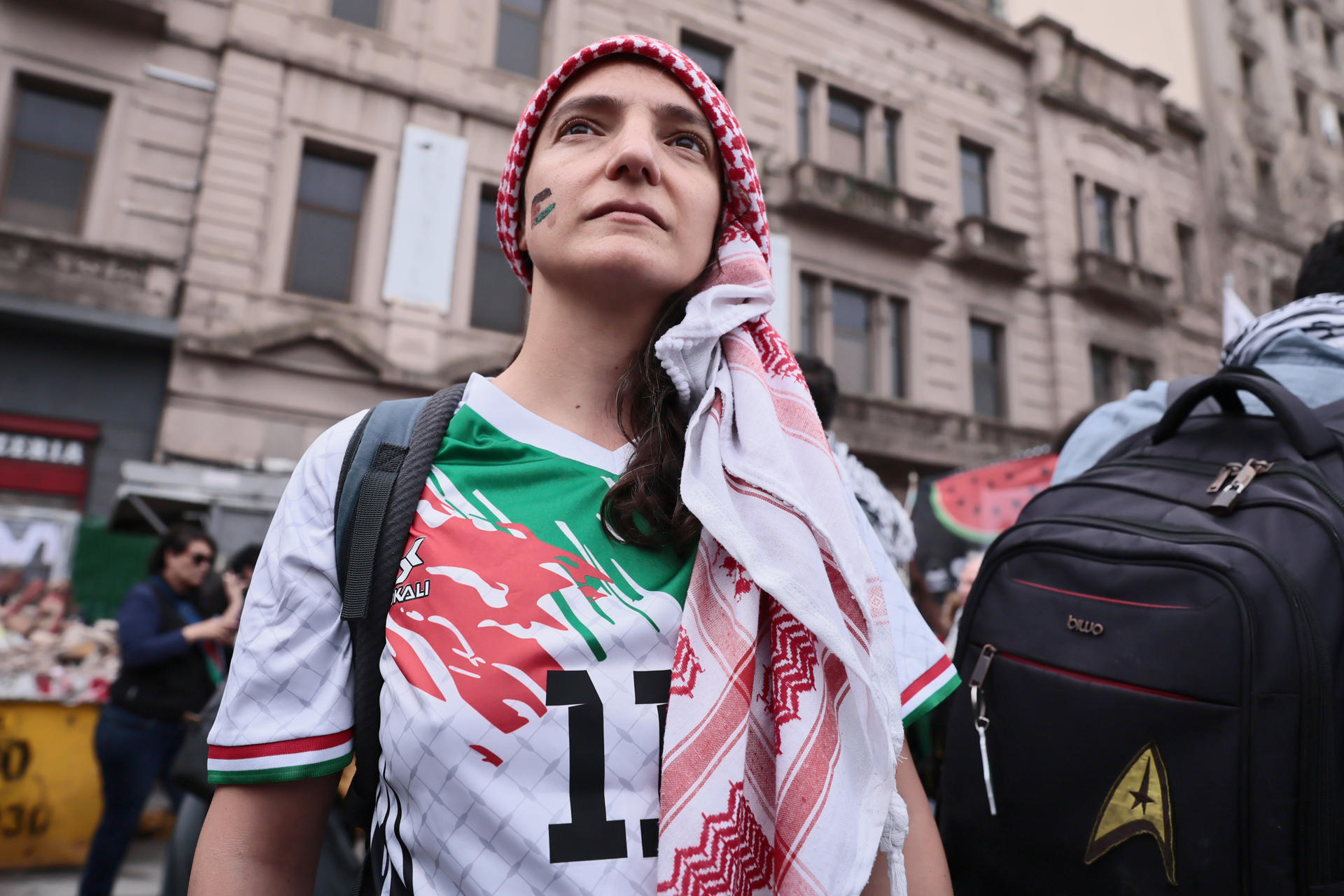 Una persona participa en una manifestación en apoyo a Palestina este 30 de agosto de 2025, en Buenos Aires (Argentina). EFE/ STR