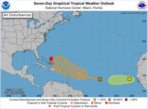 Imagen tomada de la pagina oficial del Centro Nacional de Huracanes (NHC, en inglés) que muestra el estado del huracán Erin. EFE/ Centro Nacional de Huracanes