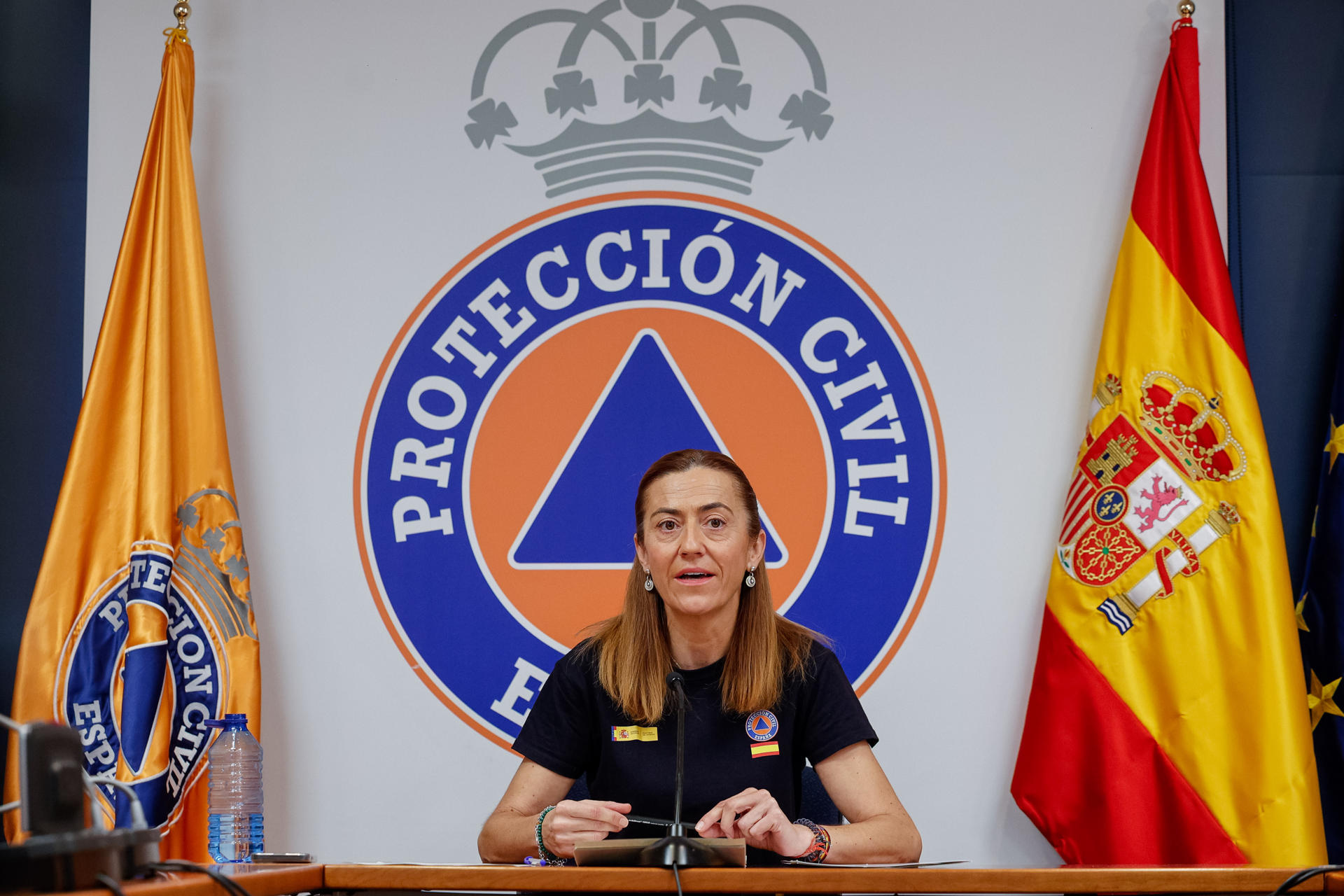 La directora de Protección Civil y Emergencias, Virginia Barcones, da una rueda de prensa este domingo tras la reunión del Comité Estatal de Coordinación (Cecod), en Madrid. EFE/ Daniel González