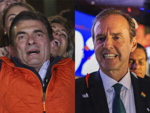 Combo de fotografías donde aparecen los candidatos opositores a la Presidencia de Bolivia Rodrigo Paz Pereira (i) y Jorge Quiroga, quienes disputarán la primera segunda vuelta electoral en la historia del país. EFE/ Luis Gandarillas / Gabriel Márquez