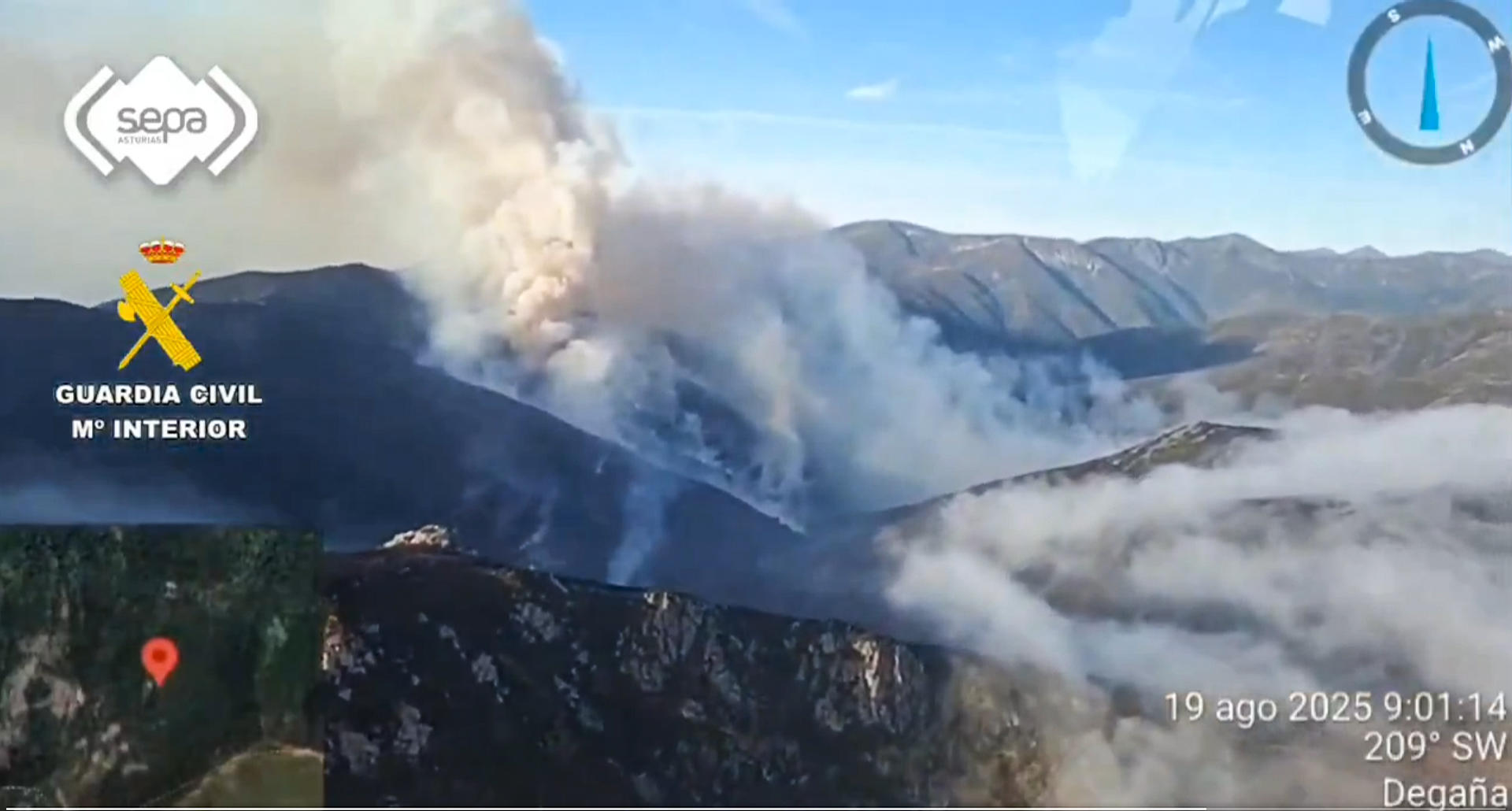 Captura vídeo del SEPA del fuego que ha avanzado hacia Degaña (Asturias) desde el valle leonés de Peranzanes, en la comarca de El Bierzo. Aún así, la situación en Asturias ha mejorado con la llegada de la lluvia a Picos de Europa y la bajada de temperaturas y aumento de la humedad en la comarca suroccidental de la regións, aunque se mantiene la preocupación por la posible llegada de nuevos incendios procedentes de León. EFE/ SEPA // SOLO USO EDITORIAL/SOLO DISPONIBLE PARA ILUSTRAR LA NOTICIA QUE ACOMPAÑA (CRÉDITO OBLIGATORIO)