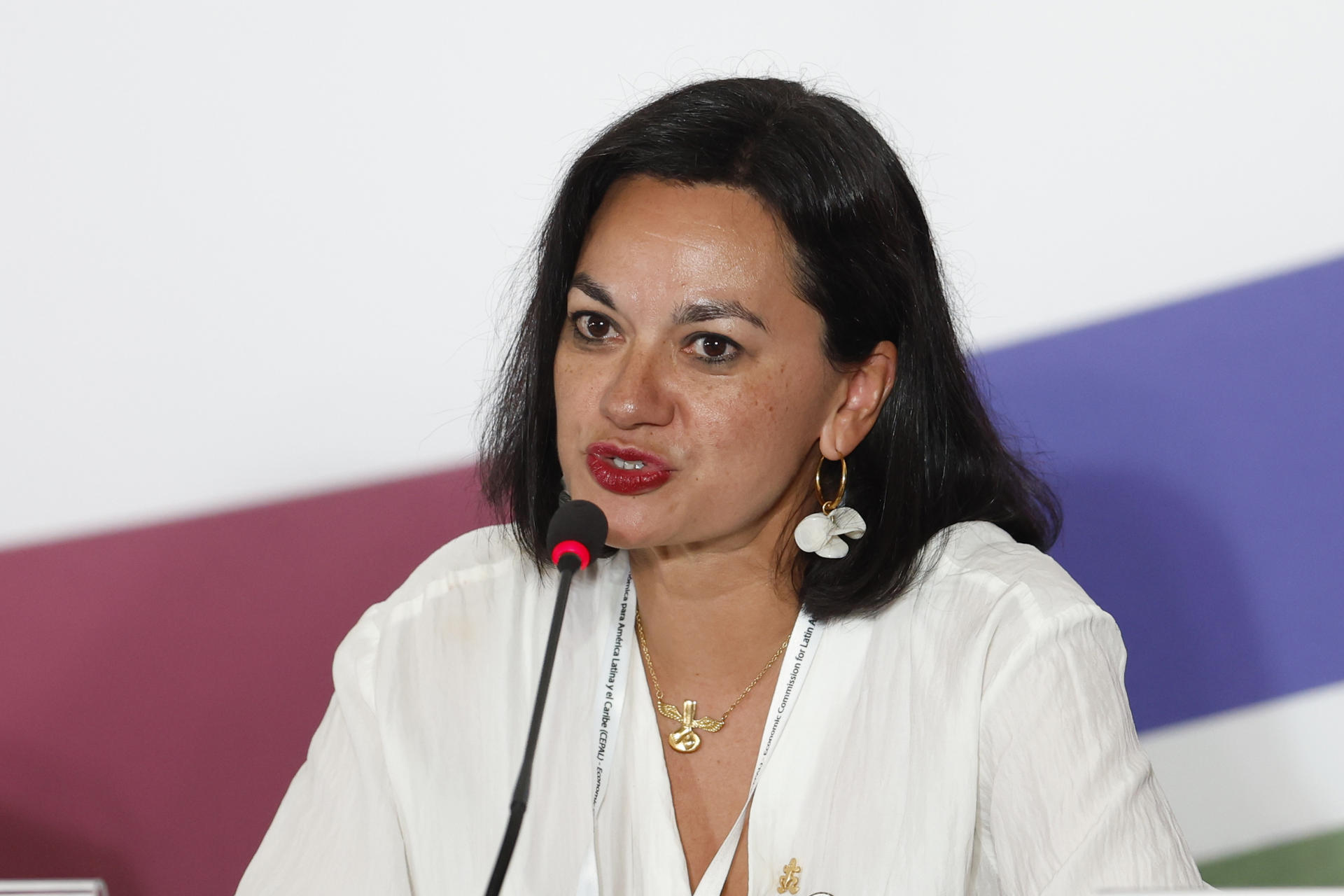 La directora general para Derechos Humanos y Democracia en la Cancillería de México, Jennifer Feller, habla en la decimosexta Conferencia Regional sobre la Mujer de América Latina y el Caribe, este viernes, en la Ciudad de México (México). EFE/ Sáshenka Gutiérrez
