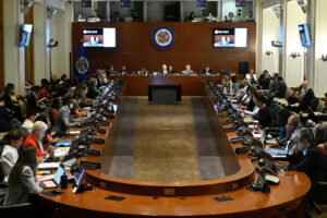 Fotografía cedida por la Organización de los Estados Americanos (OEA) de una reunión en el Consejo Permanente este miércoles, en la sede del organismo en Washington (Estados Unidos). EFE/Kerne Stanley/OEA