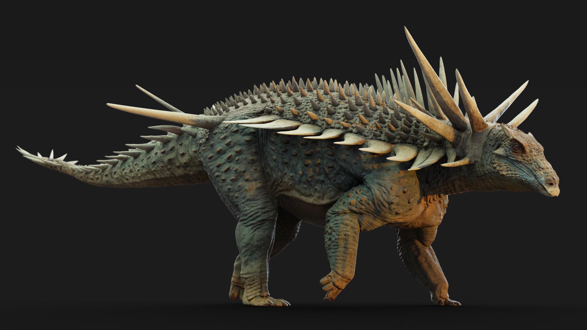 Reconstrucción artística del Spicomellus , cuyo esqueleto estaba cubierto de espinas (algunas fusionadas al esqueleto del animal) que mediaban hasta un metro de largo. EFE/ Matthew Dempsey