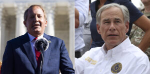 Combo de dos fotografías de archivo donde aparecen el fiscal general de Texas Ken Paxton (i) y el gobernador de Texas Greg Abbott. EFE/ Jim Lo Scalzo / Adam Davis ARCHIVO