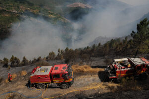 Efectivos de la Unidad Militar de Emergencias (UME) trabajan en las labores de extinción de un fuego en en Galicia. EFE/ Eliseo Trigo