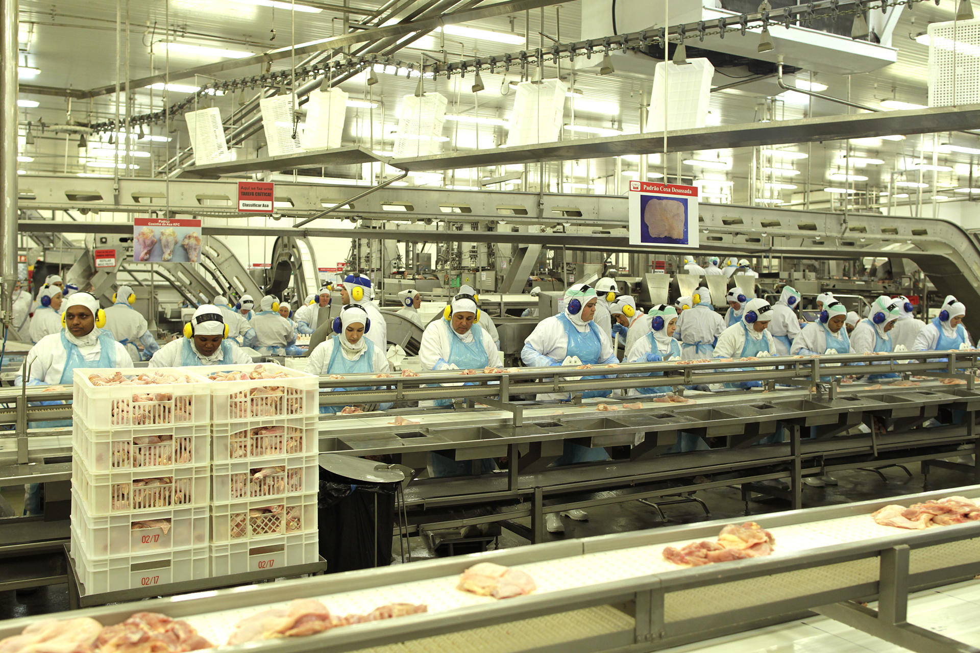 Vista general de archivo de una línea de producción de la compañía del grupo cárnico JBS.EFE/Joédson Alves