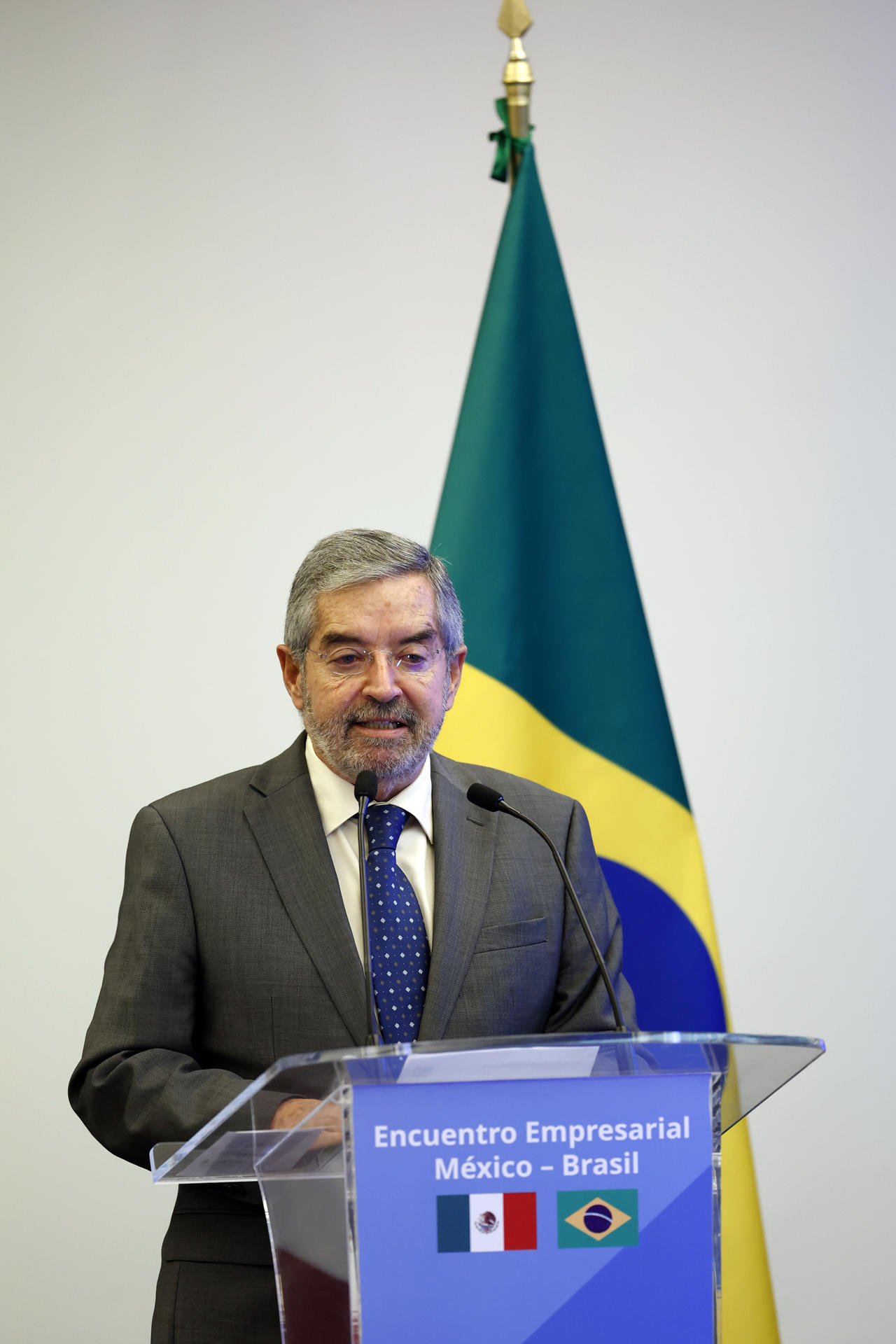 El canciller mexicano Juan Ramón de la Fuente, participa durante la clausura del Encuentro Empresarial México–Brasil este miércoles en Ciudad de México (México). EFE/Sáshenka Gutiérrez