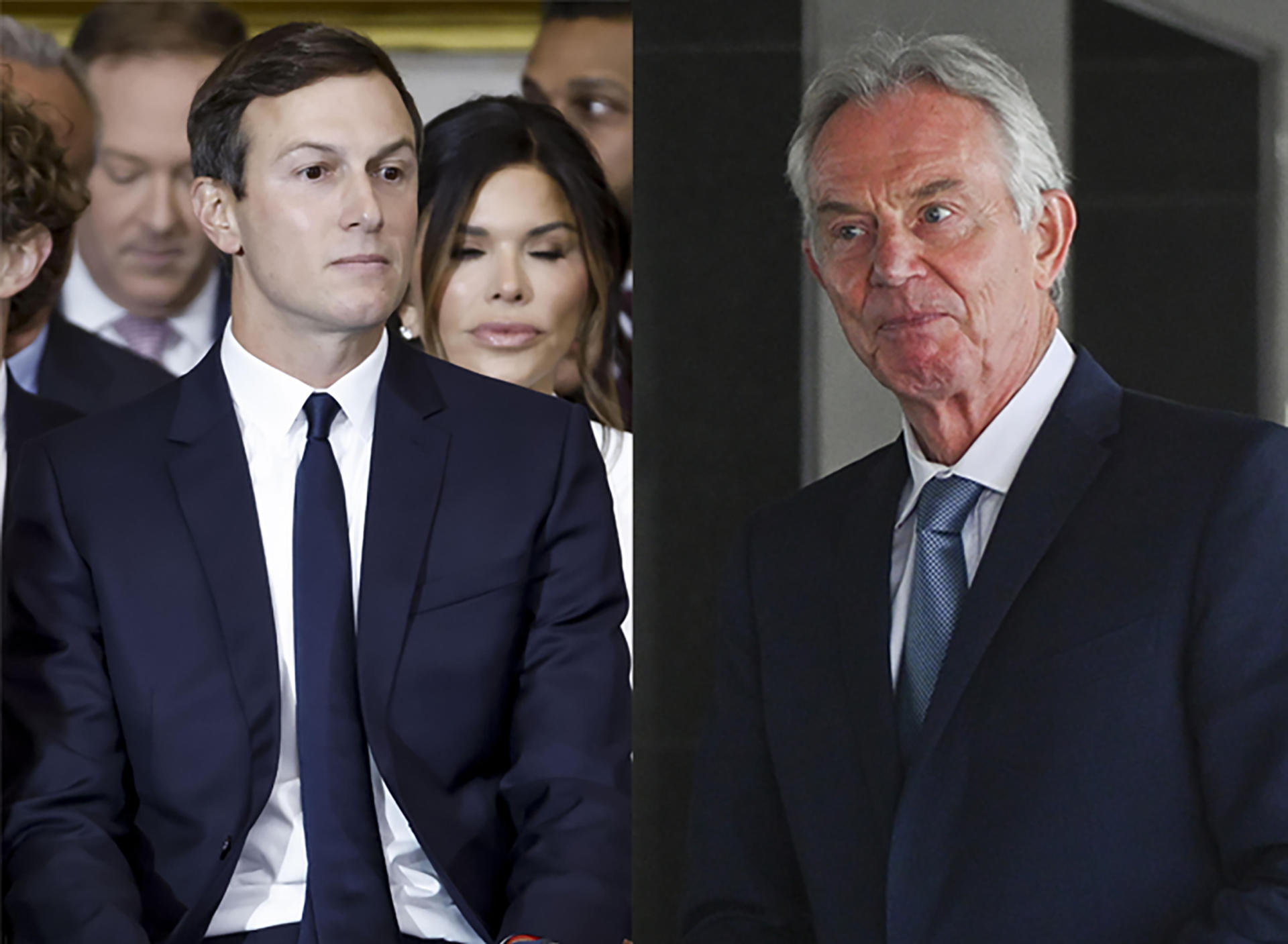 Combo de fotografías de archivo del exasesor estadounidense Jared Kushner (i) y el ex primer ministro británico Tony Blair. EFE/ Shawn Thew/ Andre Borges/ Pool