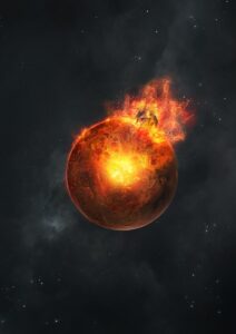 Una colisión gigante en la historia temprana de Marte creó un océano de magma global y enterró grandes fragmentos de escombros profundamente dentro del joven planeta. Estos escombros sobrevivientes, algunos grandes, pero muchos más pequeños y dispersos, forman una cápsula de tiempo geológica que preserva pistas sobre los primeros momentos del planeta. EFE/Vadim Sadovski / Imperial College London