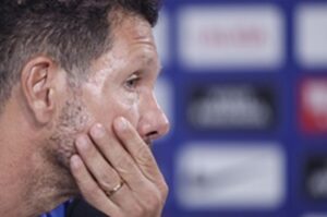 Simeone, en rueda de prensa este viernes. EFE/Chema Moya.