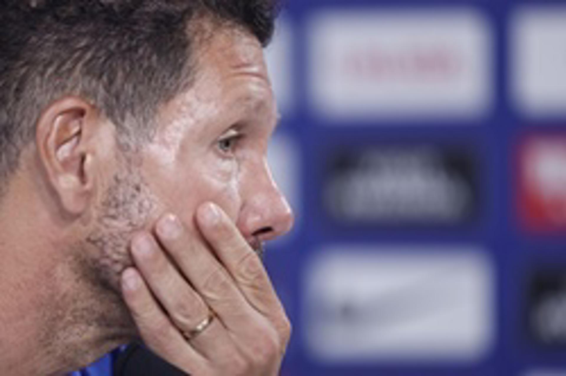 Simeone, en rueda de prensa este viernes. EFE/Chema Moya.