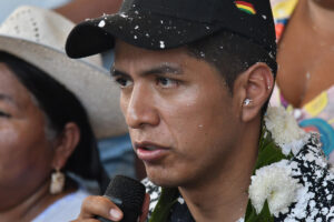 El candidato a la Presidencia de Bolivia por la Alianza Popular, Andrónico Rodríguez, tras votar este domingo, 17 de agosto, en las elecciones generales, en Entre Ríos (Bolivia). EFE/Jorge Abrego