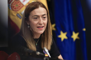 La directora general de Protección Civil, Virginia Barcones, comparece tras la reunión CECOD presidida telemáticamente por el presidente del Gobierno, Pedro Sánchez, este lunes. EFE/Pablo R. Seco