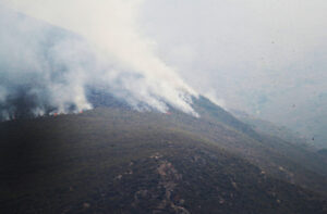 Vista este martes, del incendio cercano a la localidad de Pombriego (León). EFE/ Ana F. Barredo