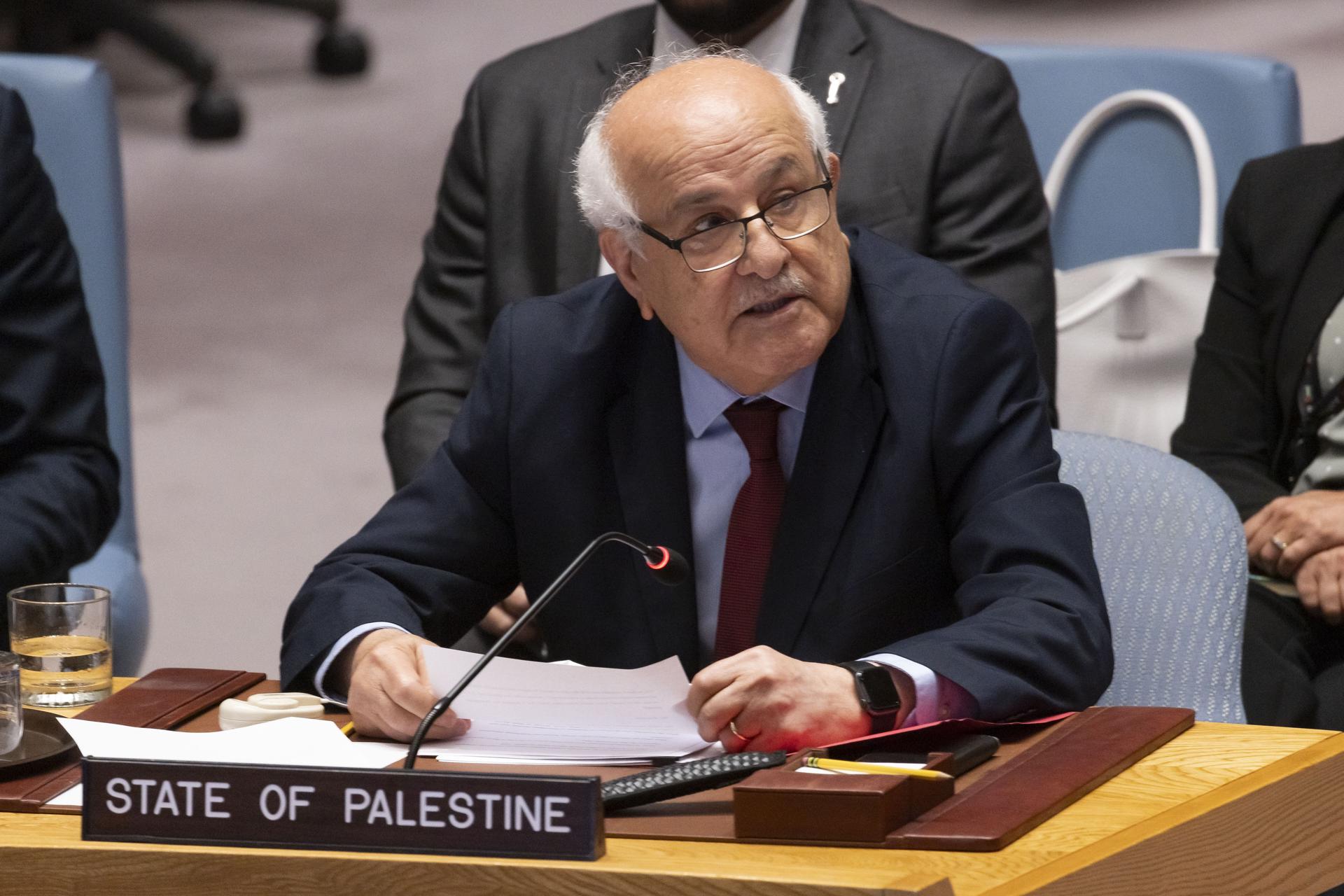 Fotografía de archivo del embajador de Palestina ante la ONU, Riyad Mansour. EFE/Justine Lane
