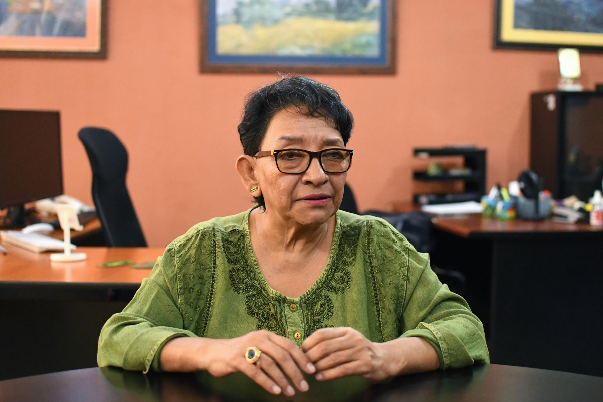 La directora de la organización no gubernamental Movimiento ProJusticia, Carmen Aída Ibarra, habla durante una entrevista este 26 de agosto 2025, en Ciudad de Guatemala (Guatemala). EFE/ Alex Cruz