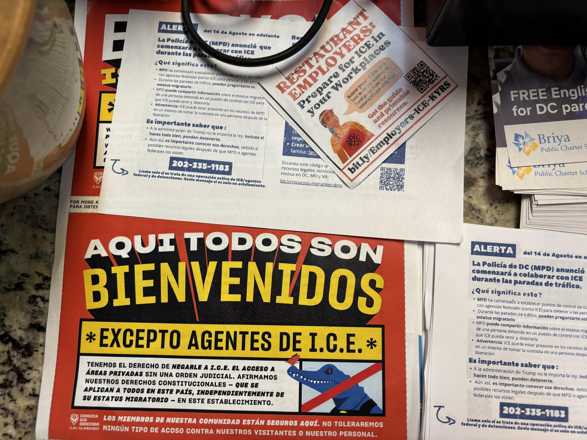 Fotografía que muestra carteles en contra de la redadas este jueves, en Washington (EE.UU.). EFE/ Esteban Capdepon Sendra