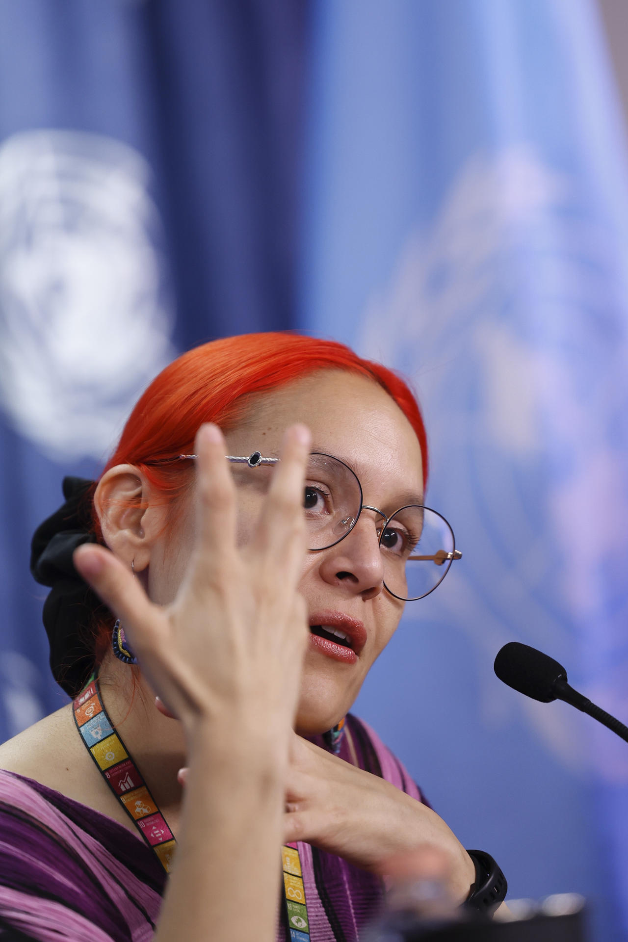 La coordinadora del proyecto ‘Agentes de Cambio: saberes y resistencias frente a la trata’, Natalia Espinosa (d) participan durante una rueda de prensa, este viernes en Ciudad de México (México). EFE/ Sáshenka Gutiérrez
