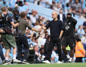 Pep Guardiola del Manchester City después de la derrota en la Premier League contra el Tottenham en Manchester, Reino Unido, 23 August 2025. (Reino Unido) EFE/EPA/ADAM VAUGHAN